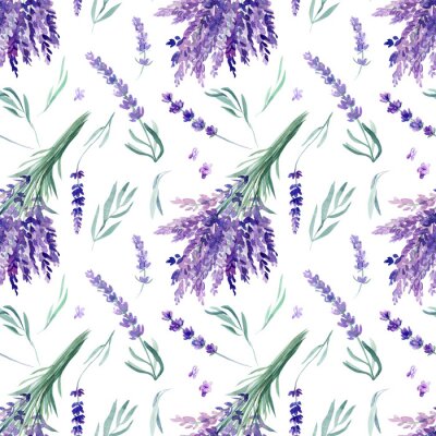 Papier peint à motif  seamless pattern, lavender watercolor on an isolated white background, hand drawing