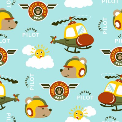 seamless pattern of funny helicopter pilot cartoon