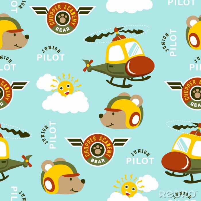 Poster  seamless pattern of funny helicopter pilot cartoon