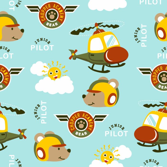 Poster  seamless pattern of funny helicopter pilot cartoon