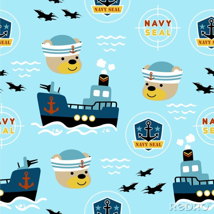 Poster  seamless pattern of navy seal cartoon