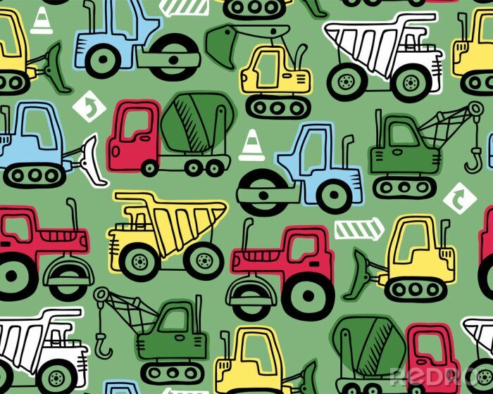 Poster  Seamless pattern vector of construction vehicles cartoon