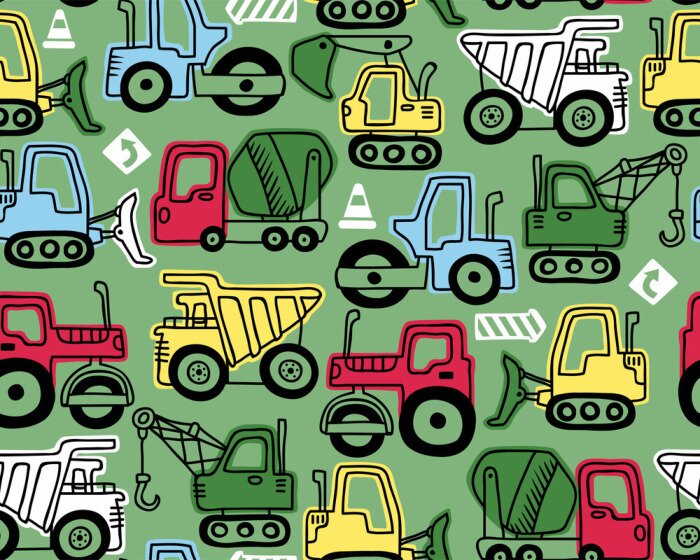 Poster  Seamless pattern vector of construction vehicles cartoon