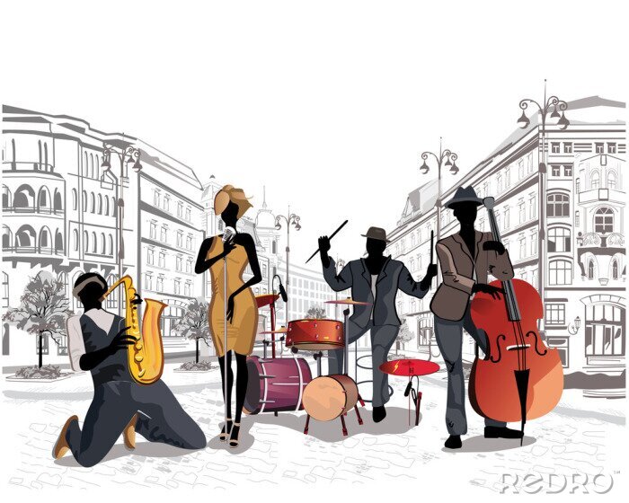 Poster  Série des rues avec des musiciens dans la vieille ville.