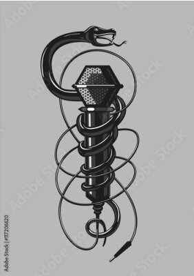 Poster  Serpent noir avec un microphone