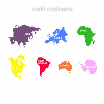 Poster  Set of monochrome icons with world continents for your design