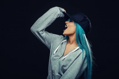 Poster  Sexy, hip-hop, femme, casquette, hoodie