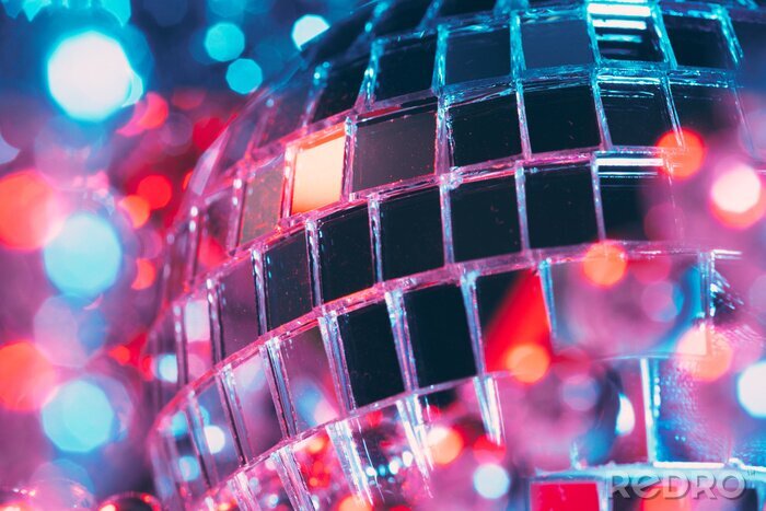 Poster  Shiny disco party background with mirror balls reflecting light