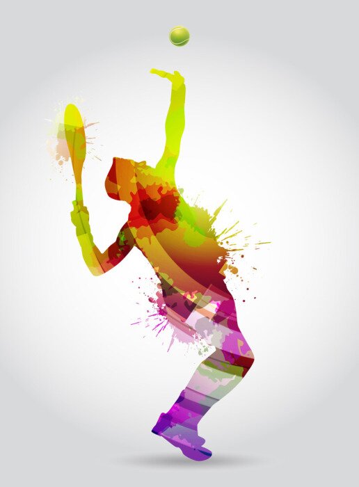 Poster  Silhouette colorée d'un joueur de tennis au service