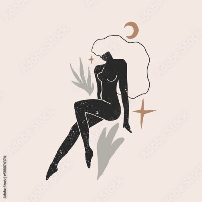 Poster  Silhouette d'une femme magique aux cheveux noirs