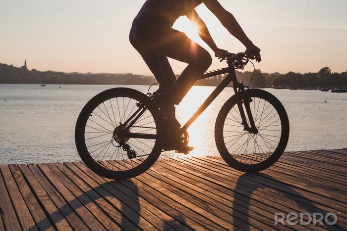 Poster  Silhouette de vélo sur le lac