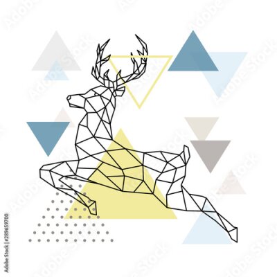 Poster  Silhouette géométrique d'un cerf bondissant