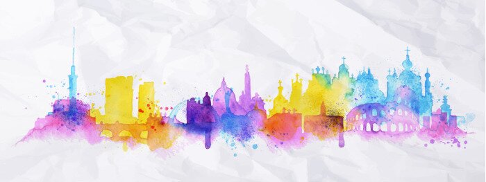 Poster  Silhouette overlay city Kiev, Rome