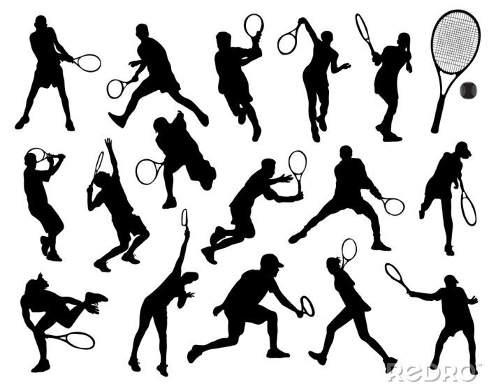Poster  Silhouettes noires de joueurs de tennis