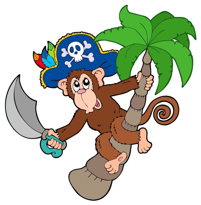 Poster  Singe pirate assis sur un palmier