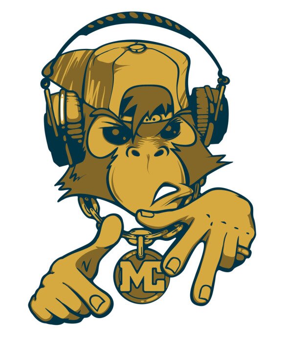 Poster  Singe rappeur. Singe MC. Chimpanzés avec des écouteurs