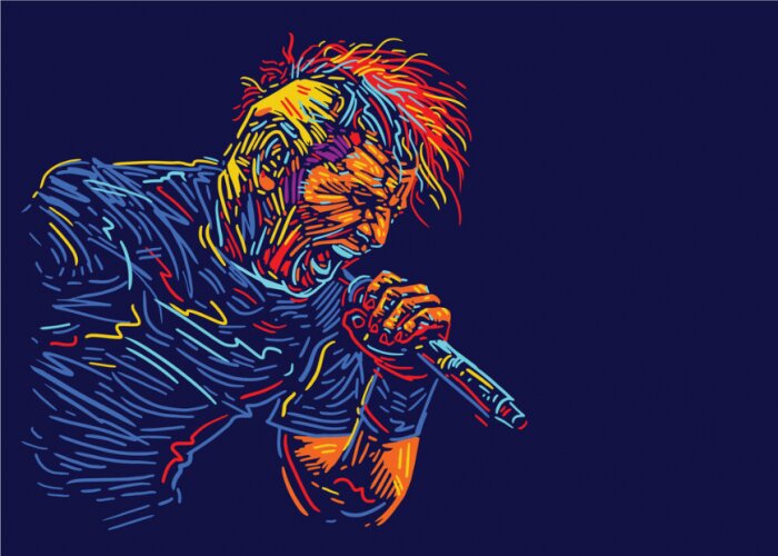 Poster  Singer man character. Rock vocalist. Abstract vector illustration