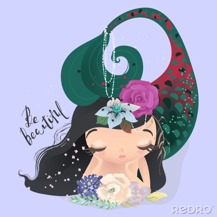 Poster  Sirène avec des perles accrochées à la queue