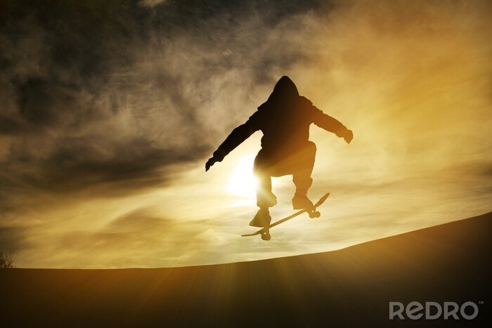 Poster  Skateboard au coucher du soleil
