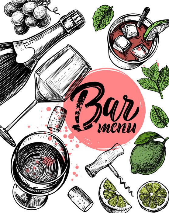 Poster  sketch illustration bar menu