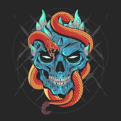 Poster  SKULL HEAD PUNK AND SNAKE ARTWORK DETAIL VECTOR WITH EDITABLE LAYERS GOOD FOR TSHIRT DESIGN AND ELEMENT HOROR AND 