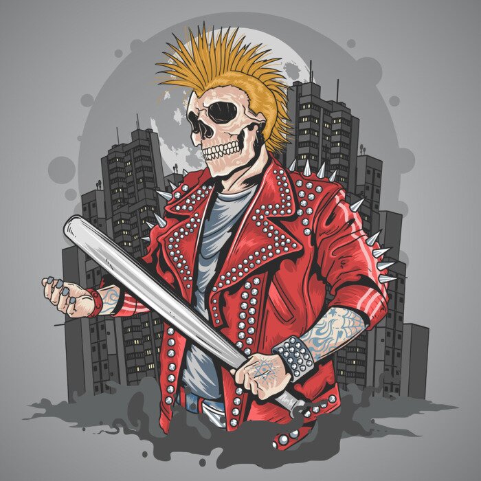 Poster  SKULL PUNK GANGSTER WITH MOHAWK HAIR ARTWORK