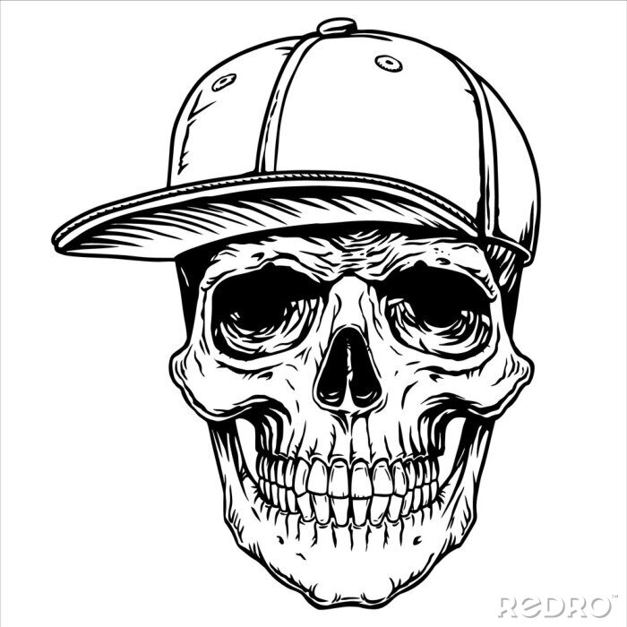 Poster  Skull tattoo cap line design print shirt, poster, tattoo, cover.