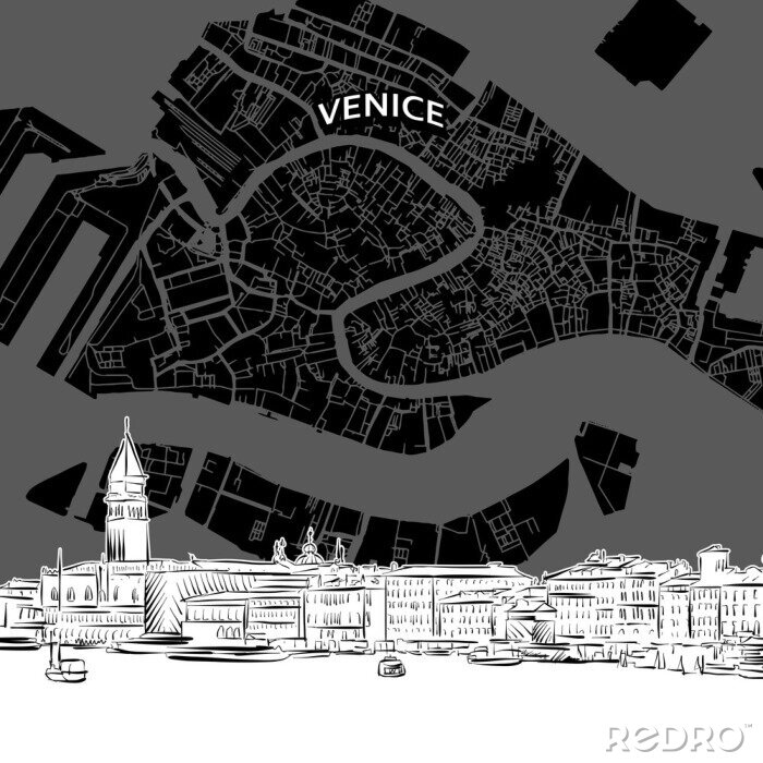 Poster  Skyline de Venise avec carte