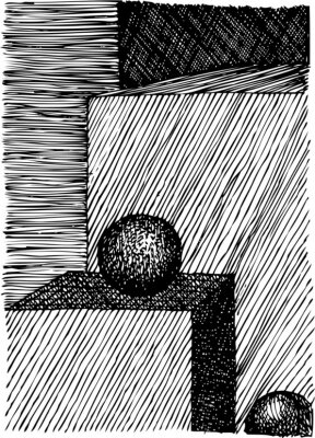 Solides et sphères tridimensionnelles en noir et blanc