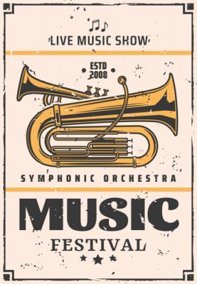 Poster  Spectacle de musique en direct et festival, trompette de vecteur
