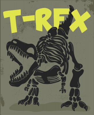 Poster  Squelette de T. rex noir avec signature