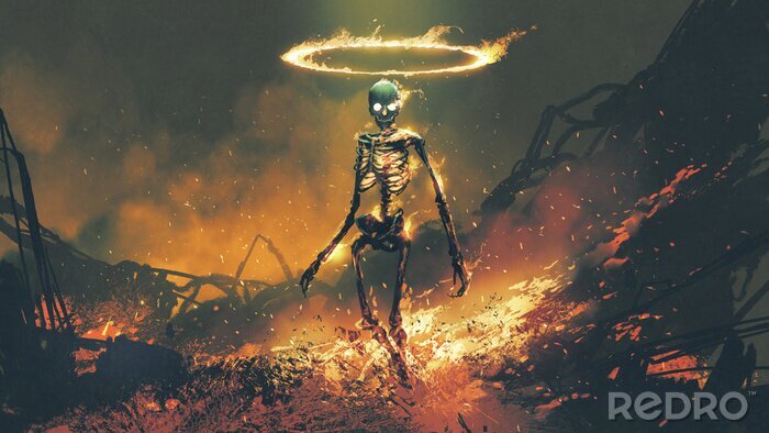Poster  Squelette en feu de fantaisie