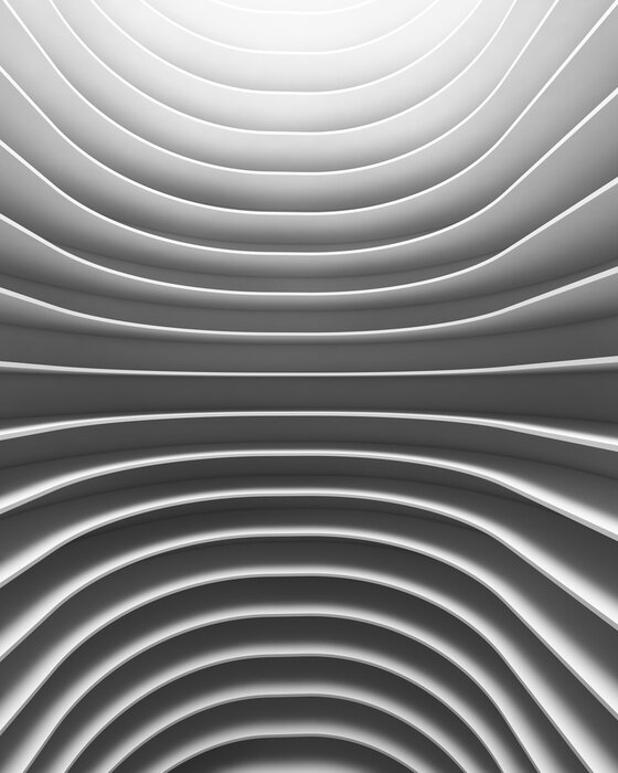 Poster  Structure de la salle de la courbe vide futuriste. Design d'intérieur sur fond blanc Concept de technologie numérique de science-fiction. Illustration de modèle abstrait 3D