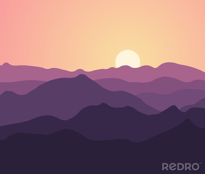 Poster  Sunset in the mountains - Purple mountains - illustration