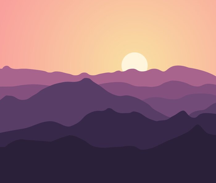 Poster  Sunset in the mountains - Purple mountains - illustration