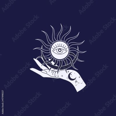Poster  Symbole mystique de la main et du soleil