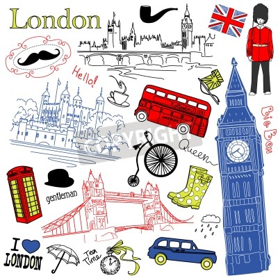 Poster  Symboles de dessin de Londres de la Grande-Bretagne