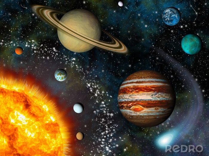 Poster  Système solaire sur fond de galaxie