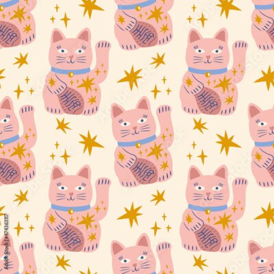 Papier peint à motif  Talisman Maneki Neko