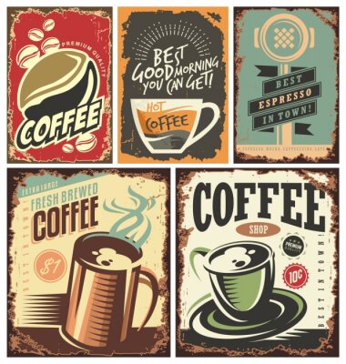Tasses à café sur des graphismes rétro