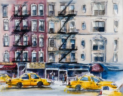 Poster  Taxi new-yorkais à l'aquarelle