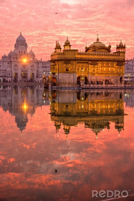Poster  Temple d'or au coucher du soleil, Amritsar, au Pendjab, en Inde.