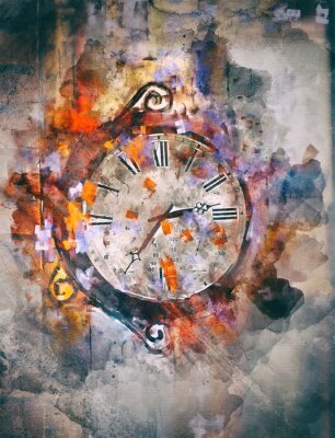 Poster  Temps, art peinture acrylique sur papier et techniques mixtes, abstrait