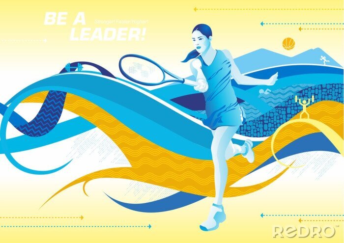 Poster  Tennis image abstraite avec une joueuse