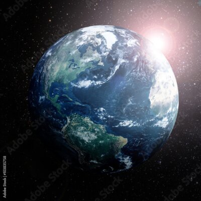 Poster  Terre dans l'espace montrant l'Europe, l'Asie et l'Afrique