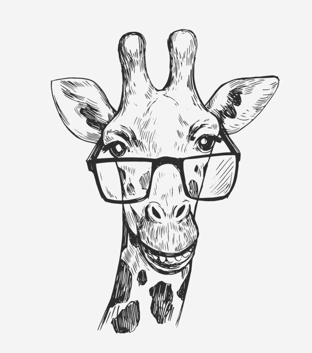Poster  Tête de girafe noire et blanche avec des lunettes