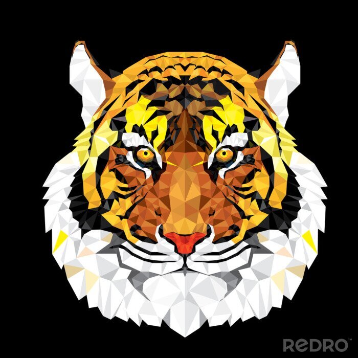 Poster  Tête de tigre motifs géométriques fond noir