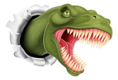 Poster  Tête de tyrannosaure qui sort du trou
