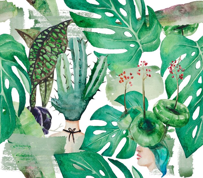 Poster  Têtes de femmes avec des plantes