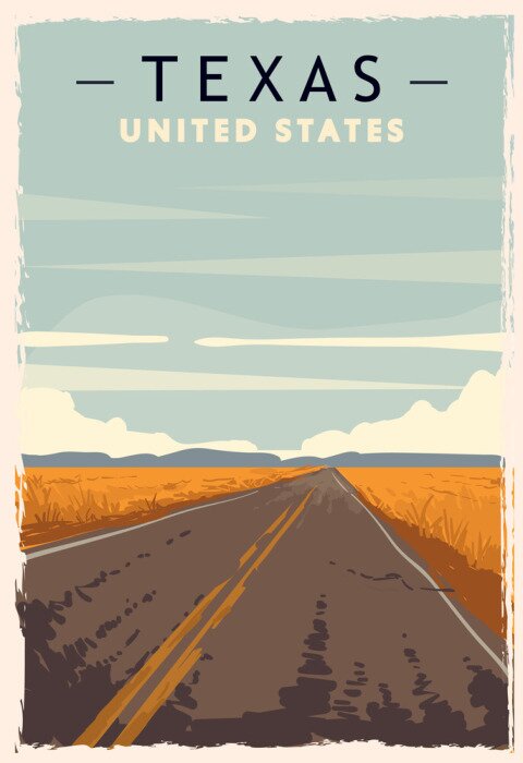 Poster  Texas retro poster. USA Texas travel illustration.